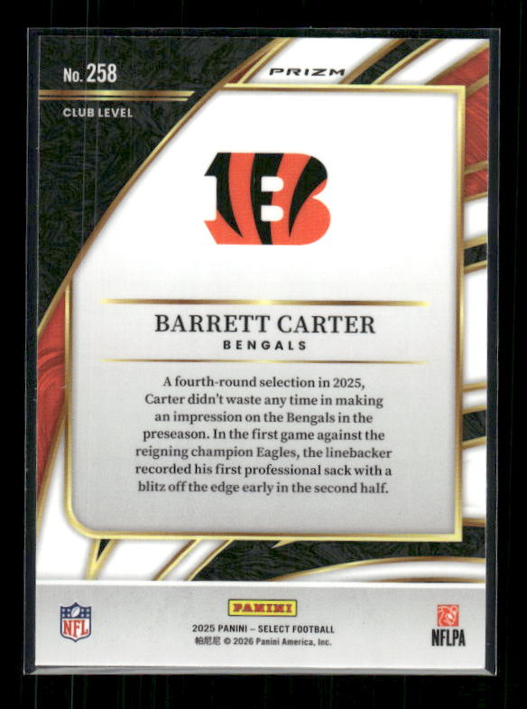 Barrett Carter - 2025 Select Football - Club Black & Red Shock - Rookie
