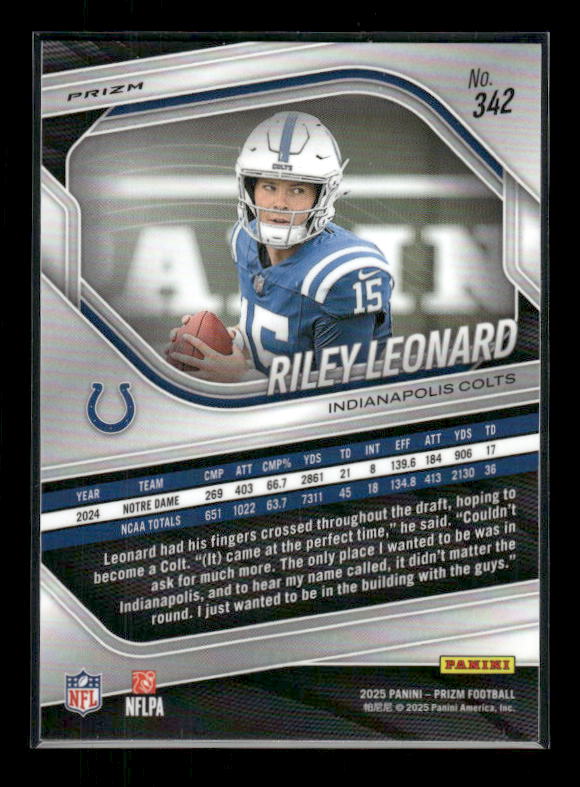 Riley Leonard - 2025 Prizm Football - Pink Prizm - Rookie