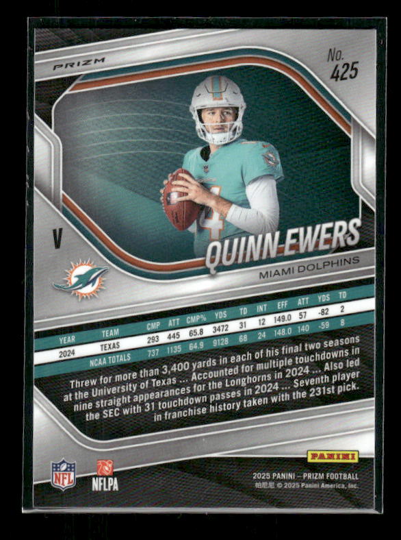 Quinn Ewers - 2025 Prizm Football - No Huddle - Rookie Variation