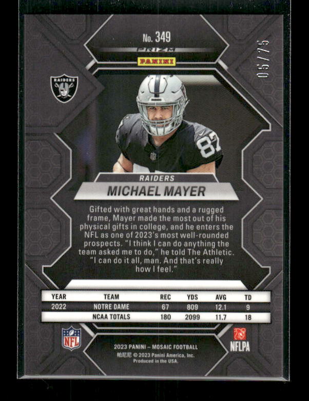 Michael Mayer - 2023 Mosaic Football - No Huddle Blue /75 - Rookie