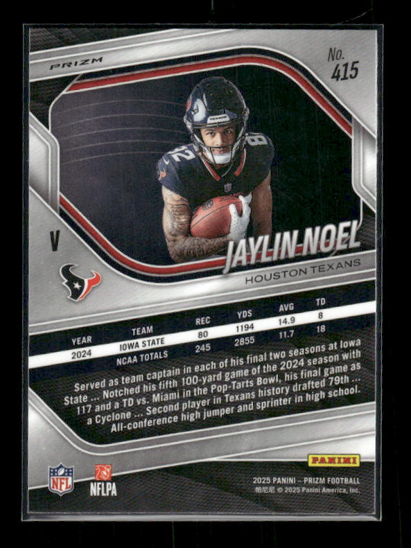 Jaylin Noel - 2025 Prizm Football - Silver Prizm - Rookie Variation
