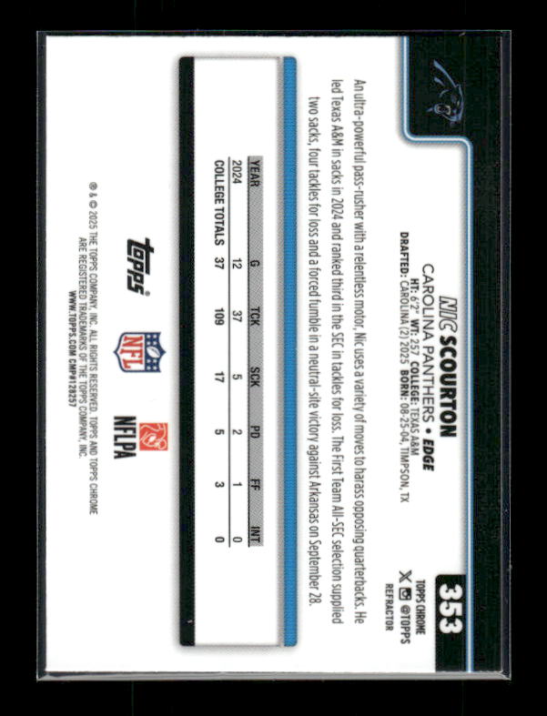 Nic Scourton - 2025 Topps Chrome Football - Refractor - Rookie