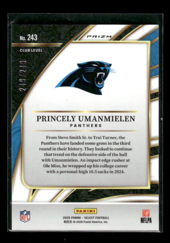 Princely Umanmielen - 2025 Select Football - Club Level Tri Color /249 - Rookie