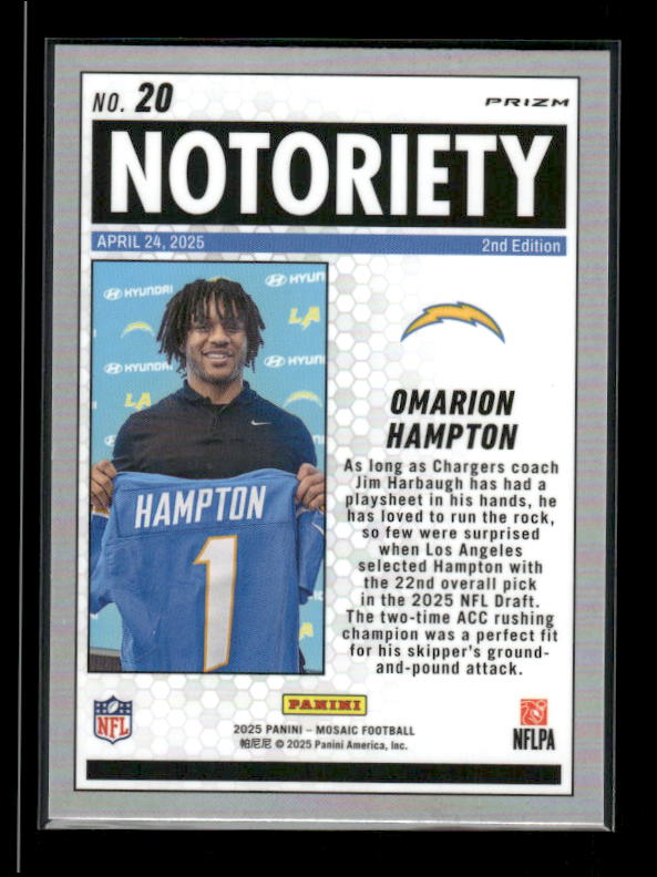 Omarion Hampton - 2025 Mosaic Football - Green Mosaic Notoriety - Rookie