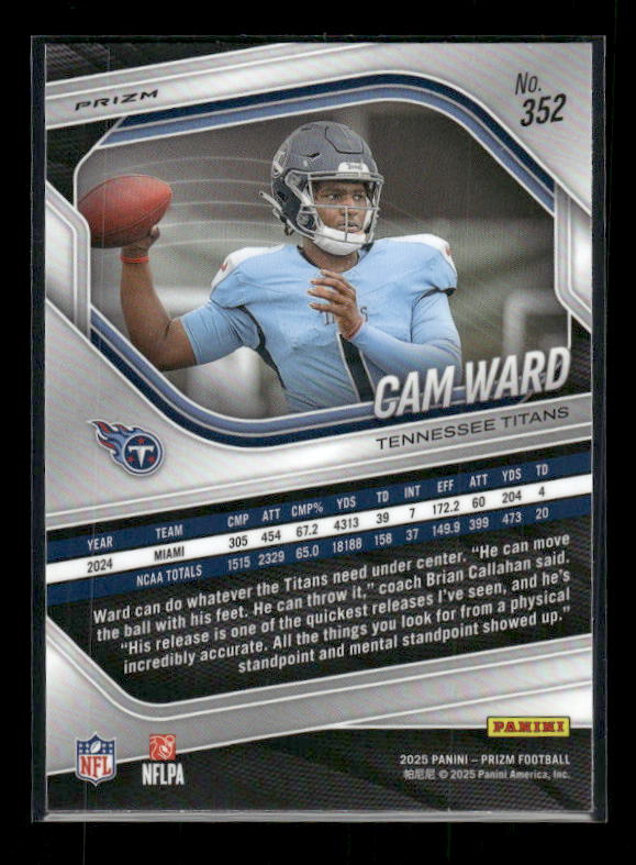 Cam Ward - 2025 Prizm Football - Silver Prizm - Rookie