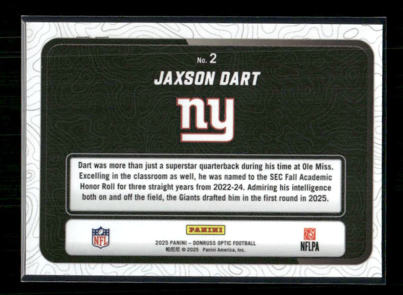 Jaxson Dart - 2025 Optic Football - Passing Grade - Rookie