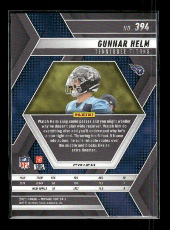Gunnar Helm - 2025 Mosaic Football - Green Mosaic - Rookie
