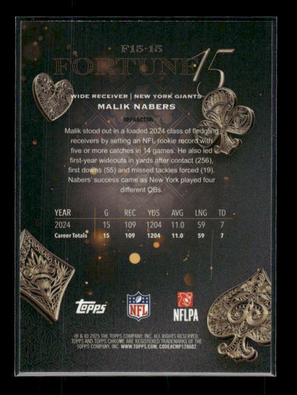 Malik Nabers - 2025 Topps Chrome Football - Fortune 15 Refractor