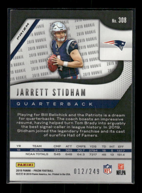 Jarrett Stidham - 2019 Prizm Football - Orange Prizm /249