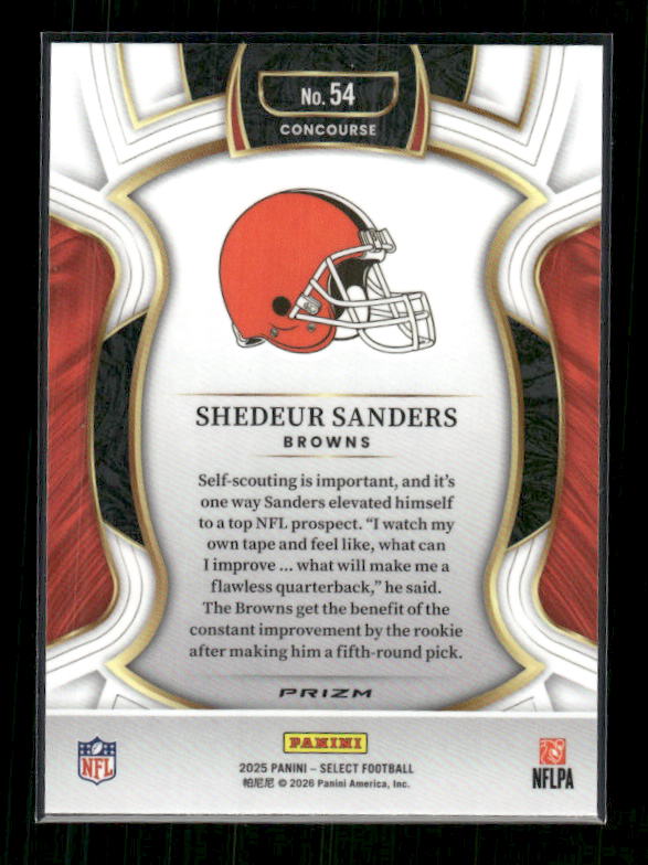 Shedeur Sanders - 2025 Select Football - Black & Red Shock - Rookie