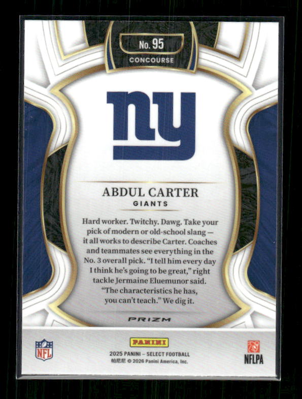 Abdul Carter - 2025 Select Football - Black & Red Shock - Rookie