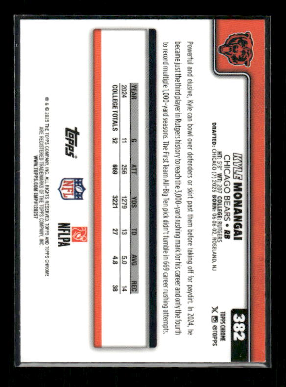 Kyle Monangai - 2025 Topps Chrome Football - Pulsar - Rookie