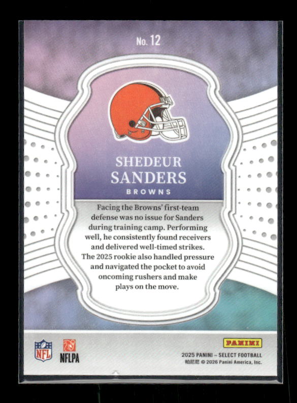 Shedeur Sanders - 2025 Select Football - Select Certified - Rookie