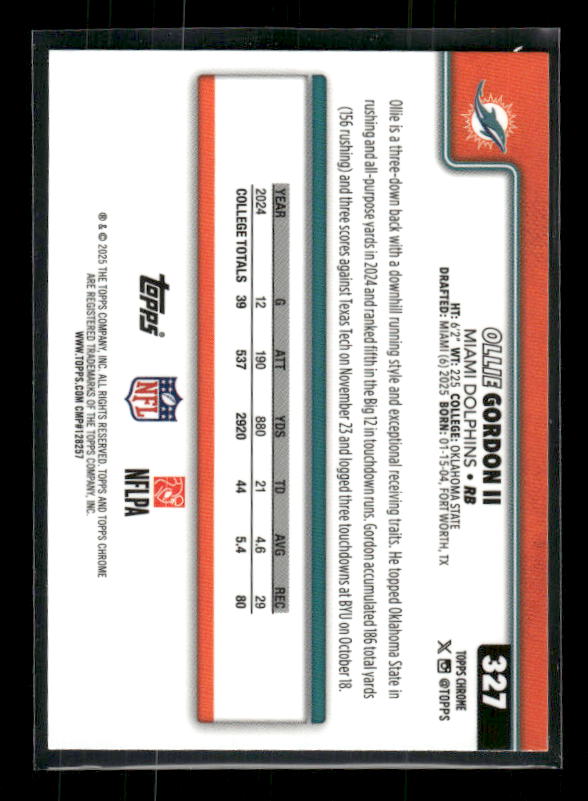 Ollie Gordon II - 2025 Topps Chrome Football - Red White & Blue Refractor - Rookie