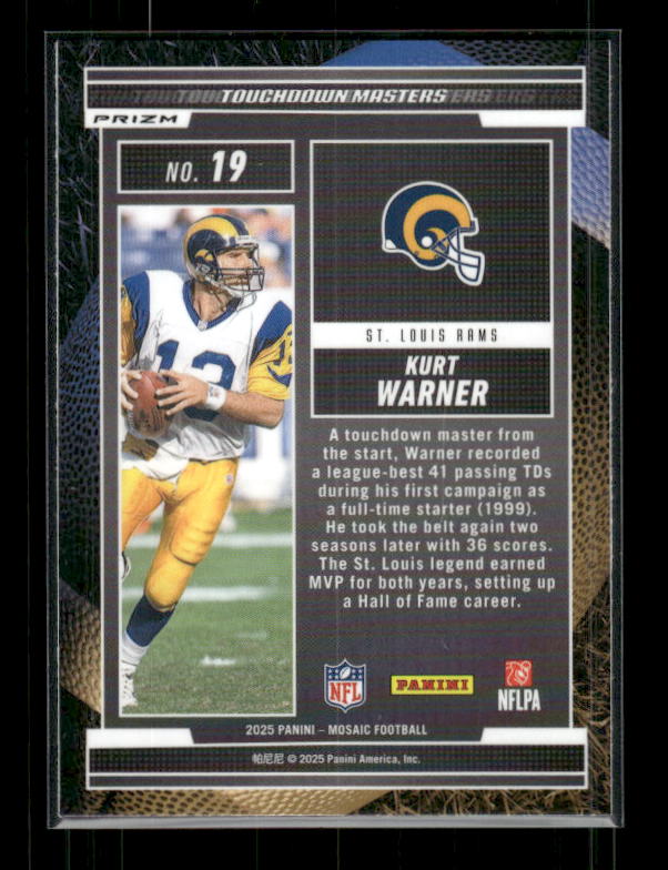 Kurt Warner - 2025 Mosaic Football - Orange Fluorescent Touchdown Masters
