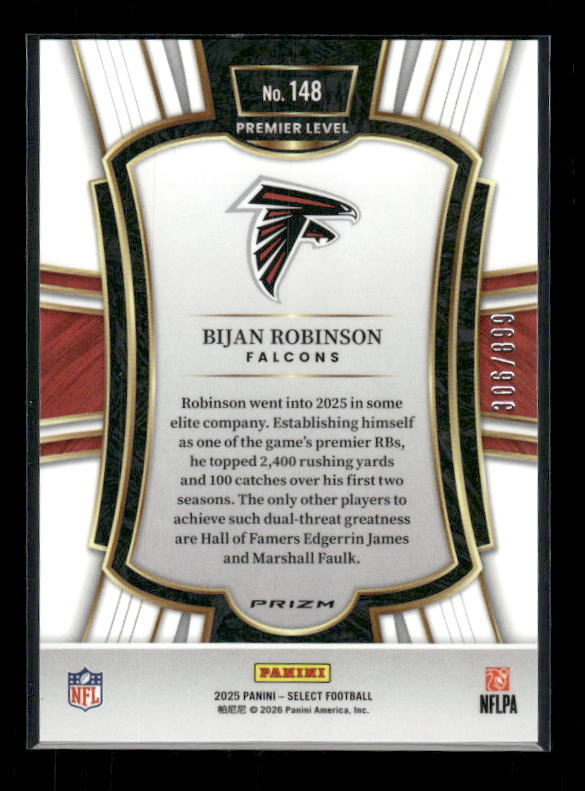Bijan Robinson - 2025 Select Football - Premier Level Copper Shock /899