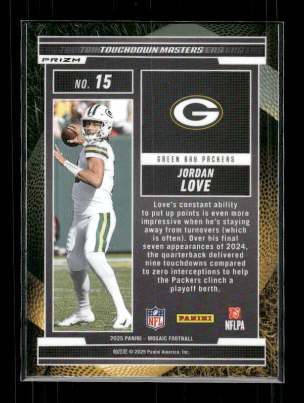 Jordan Love - 2025 Mosaic Football - Orange Fluorescent Touchdown Masters