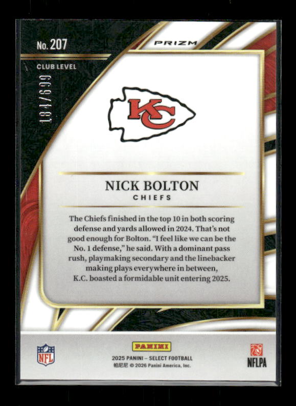Nick Bolton - 2025 Select Football - Club Level Purple Shock /699