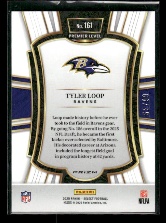 Tyler Loop - 2025 Select Football - Premier Level Light Blue Prizm /99 - Rookie