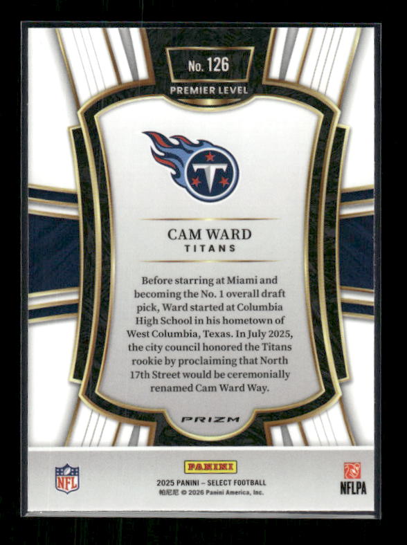 Cam Ward - 2025 Select Football - Premier Red & Blue Shock - Rookie
