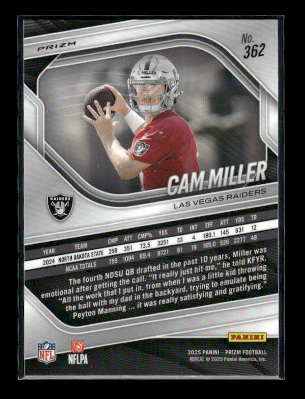 Cam Miller - 2025 Prizm Football - White Disco - Rookie