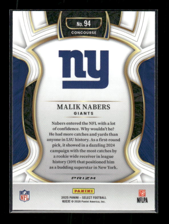 Malik Nabers - 2025 Select Football - Black & Green Shock - Rookie