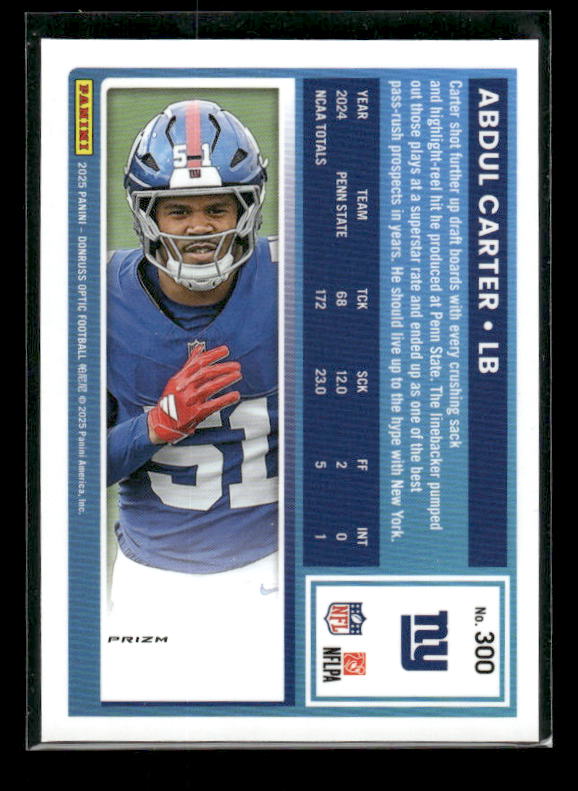 Abdul Carter - 2025 Donruss Optic Football - Stars - Rated Rookie