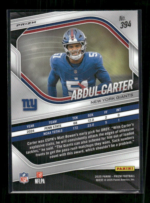 Abdul Carter - 2025 Prizm Football - Green Wave Prizm - Rookie