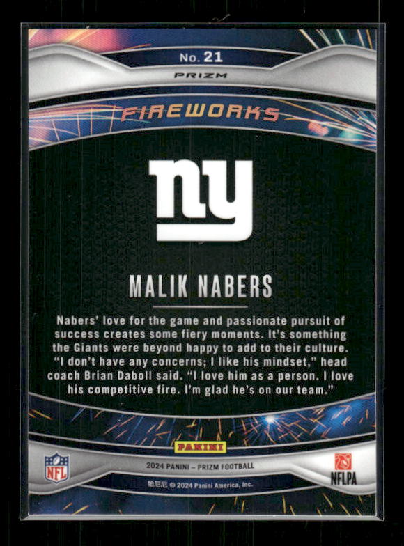 Malik Nabers - 2024 Panini Prizm - Green Wave Fireworks - Rookie