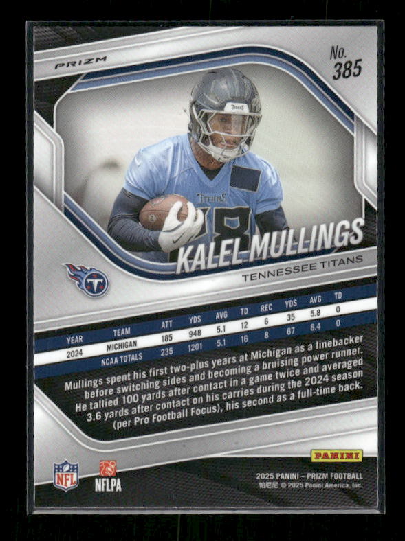Kalel Mullings - 2025 Prizm Football - Silver Prizm - Rookie