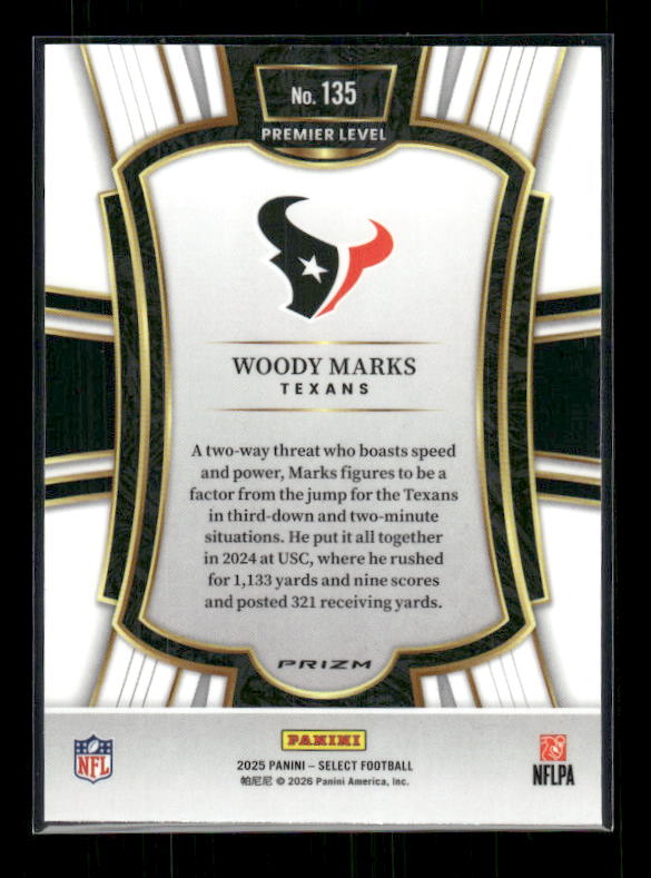 Woody Marks - 2025 Select Football - Premier Black & Red Shock - Rookie