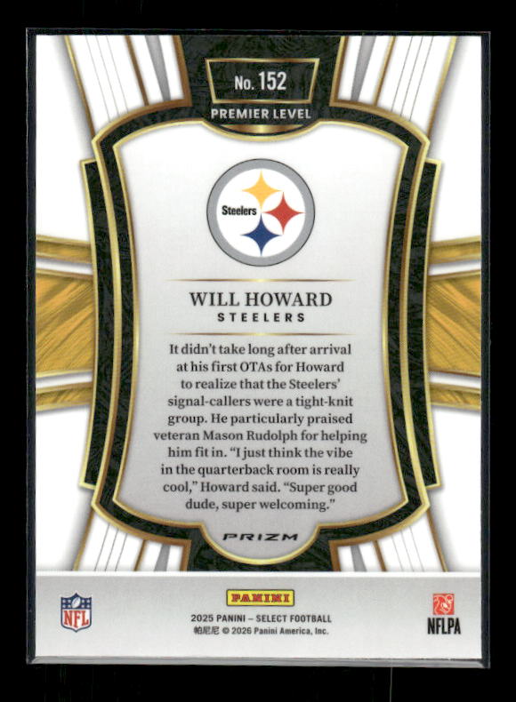 Will Howard - 2025 Select Football - Premier Black & Red Shock - Rookie