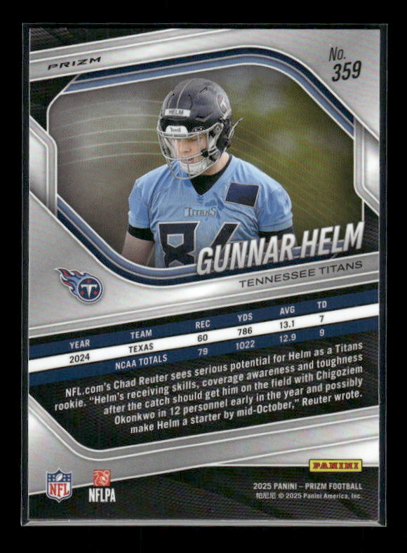 Gunnar Helm - 2025 Prizm Football - Silver Prizm - Rookie