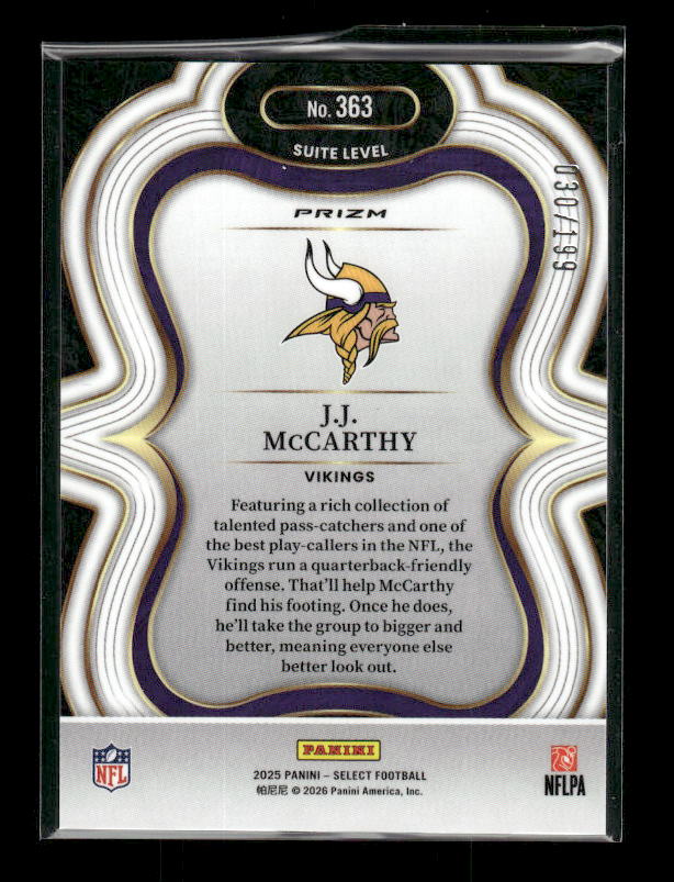 J.J. McCarthy - 2025 Select Football - Suite Level Tri Color /199