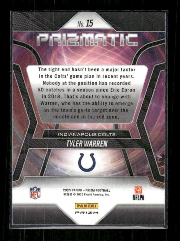 Tyler Warren - 2025 Prizm Football - Prizmatic Green Wave - Rookie