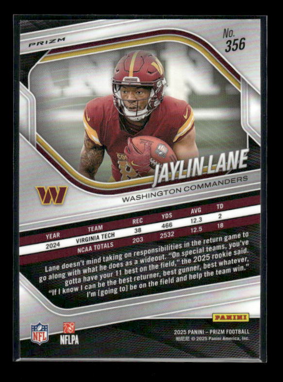 Jaylin Lane - 2025 Prizm Football - Pink Wave - Rookie
