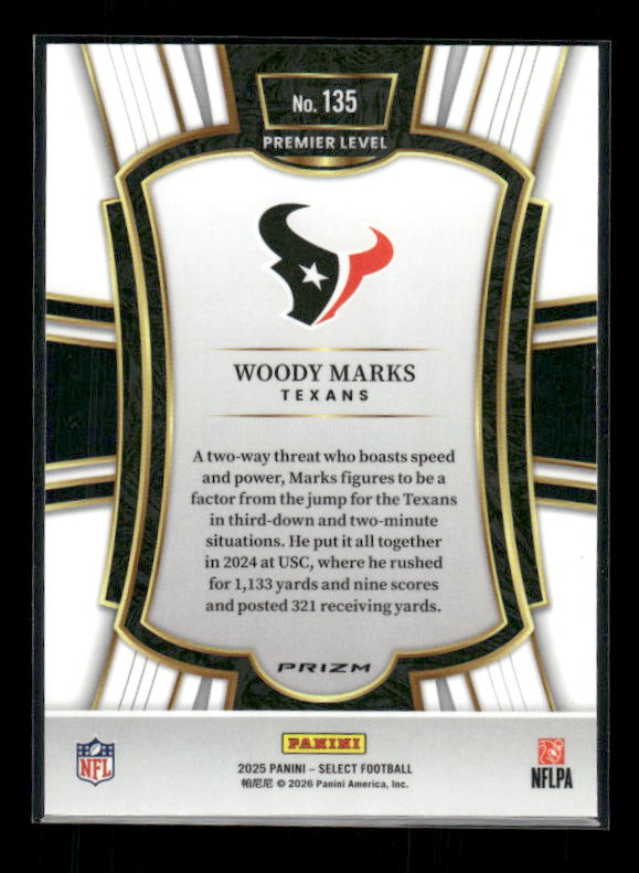 Woody Marks - 2025 Select Football - Premier Black & Red Shock - Rookie