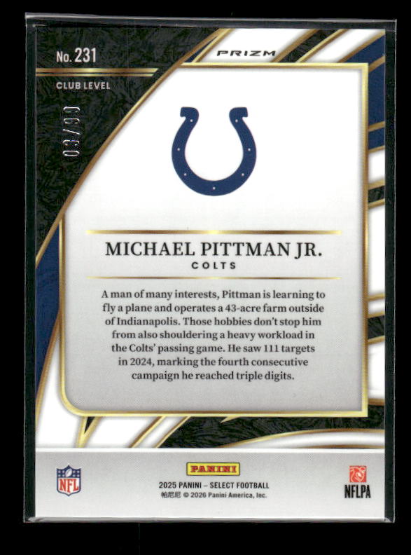 Michael Pittman Jr. - 2025 Select Football - Club Level Blue Prizm /99