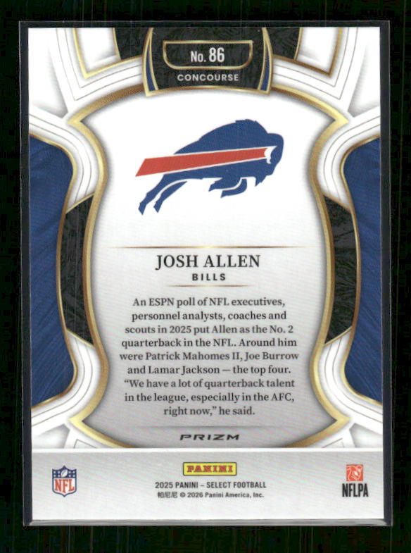 Josh Allen - 2025 Select Football - Black & Red Shock