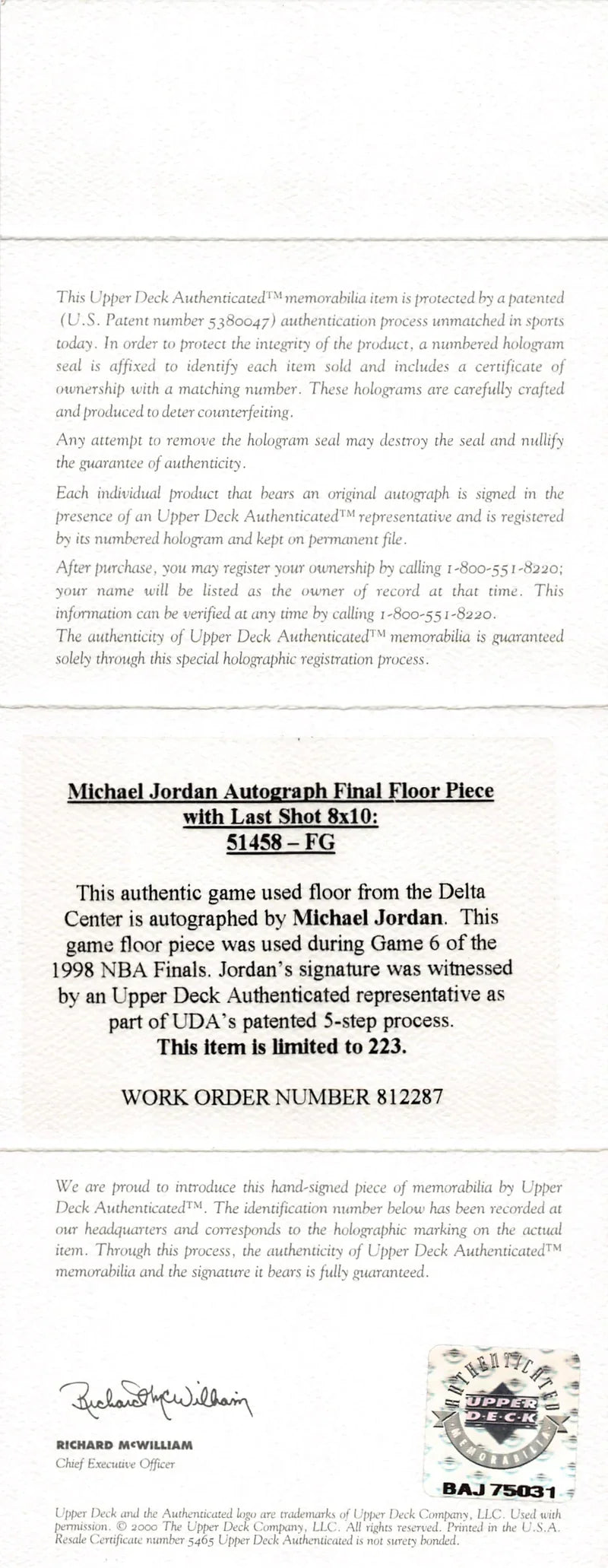 Michael Jordan Signed & Framed 1998 Finals Gm 6 Game Used Floorboard LE /233 UDA