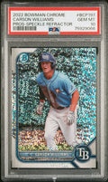 Graded 2022 Topps Bowman Chrome Carson Williams #BCP197 Prospect Speckle Refractor /299 Rookie RC Baseball Card PSA 10 Gem Mint