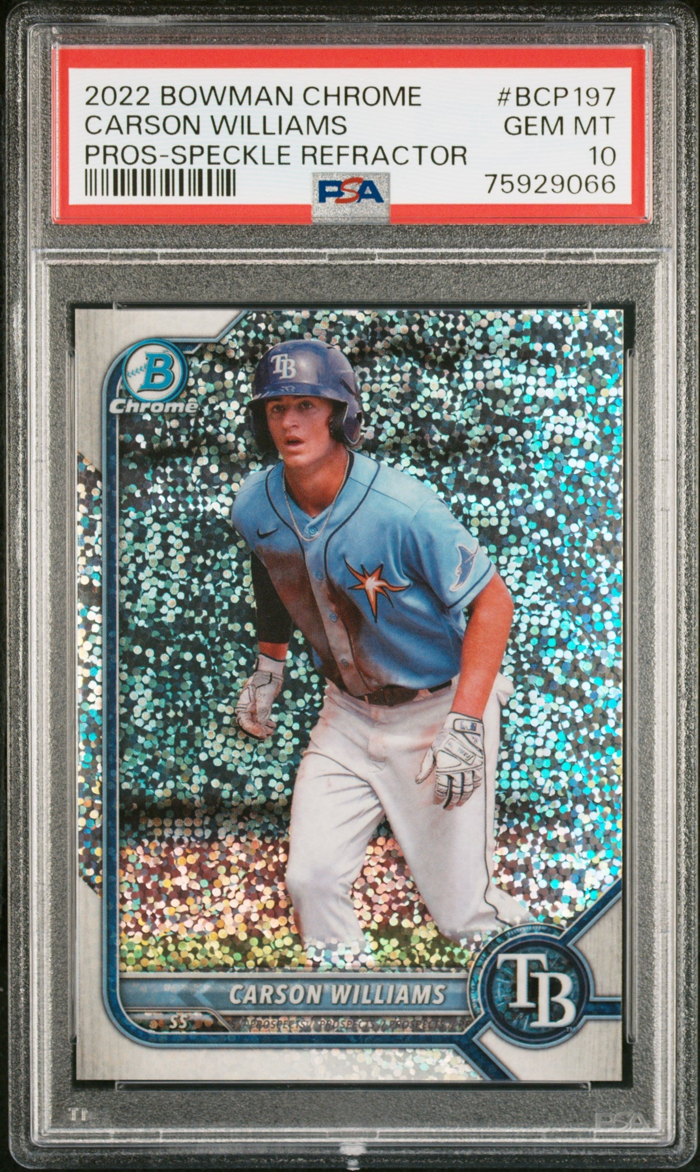 Graded 2022 Topps Bowman Chrome Carson Williams #BCP197 Prospect Speckle Refractor /299 Rookie RC Baseball Card PSA 10 Gem Mint