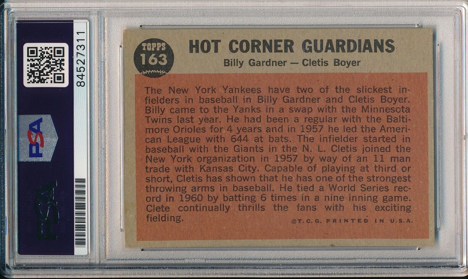 Billy Garner Yankees Signed/Autographed 1962 TOPPS Card #163 PSA/DNA 166503