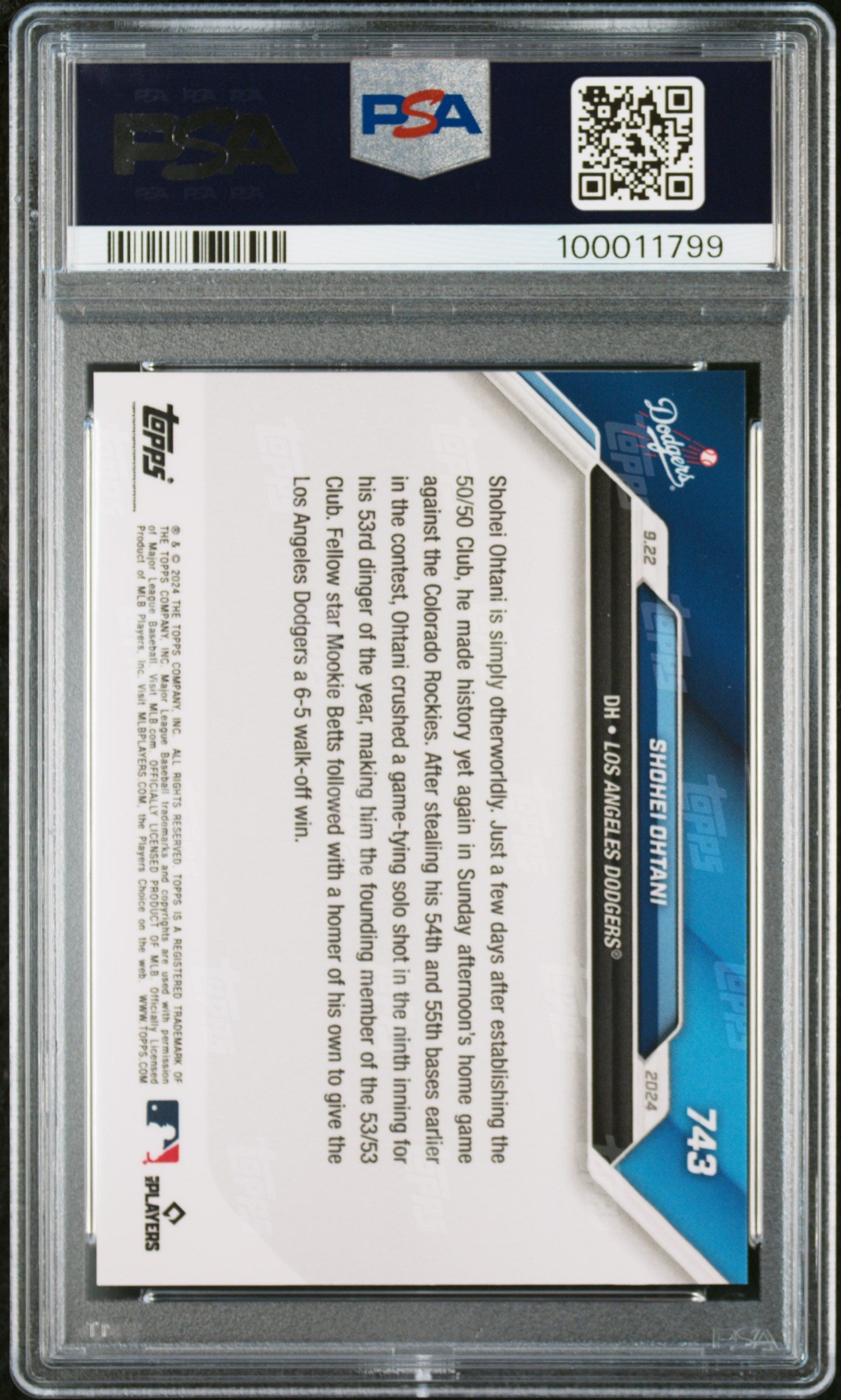 Graded 2024 Topps Now Shohei Ohtani #743 New Day, New Club Phenom Reaches 53/53 Plateau Baseball Card PSA 10 Gem Mint