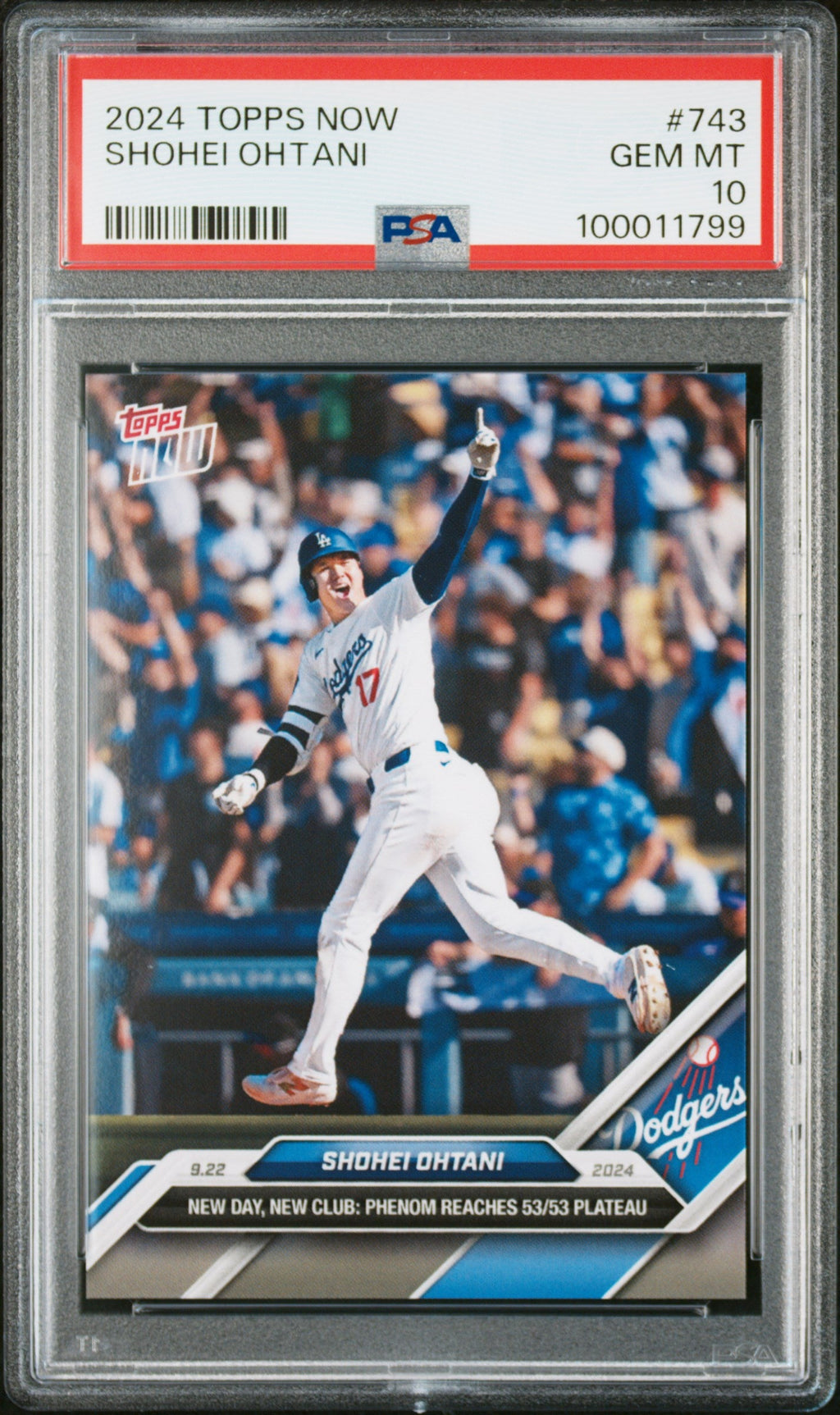Graded 2024 Topps Now Shohei Ohtani #743 New Day, New Club Phenom Reaches 53/53 Plateau Baseball Card PSA 10 Gem Mint