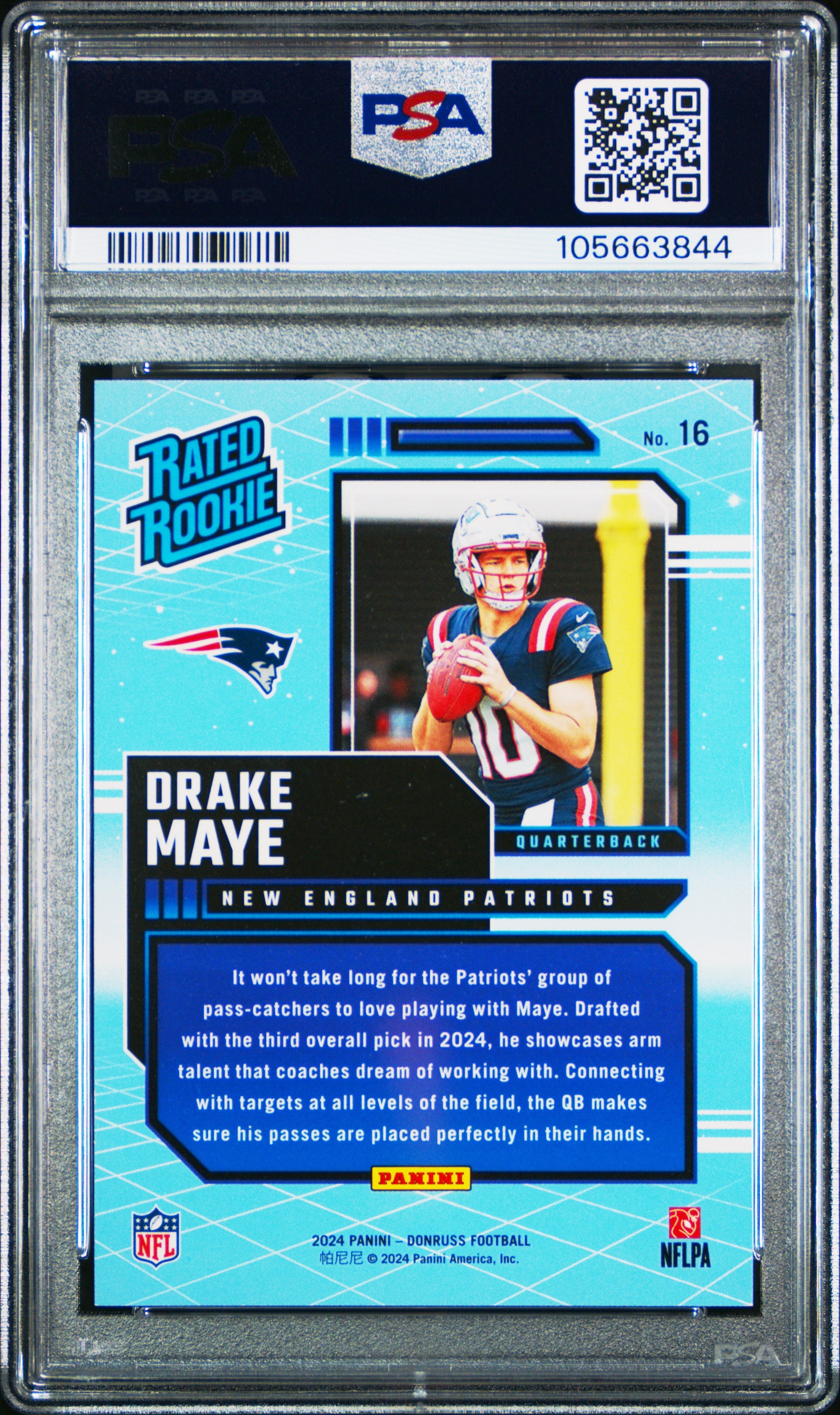 Graded 2024 Panini Donruss Drake Maye #16 Rated Rookies Retro Rookie RC Football Card PSA 10 Gem Mint