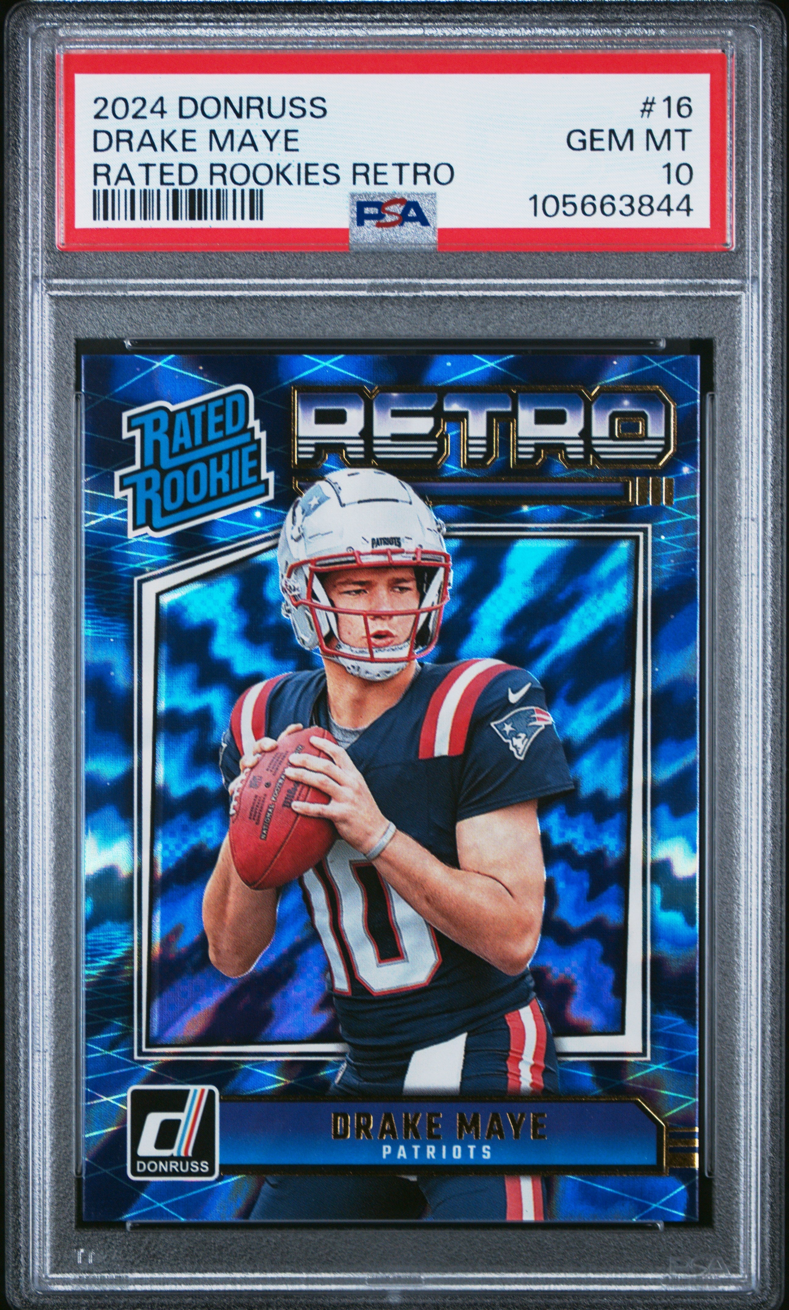 Graded 2024 Panini Donruss Drake Maye #16 Rated Rookies Retro Rookie RC Football Card PSA 10 Gem Mint