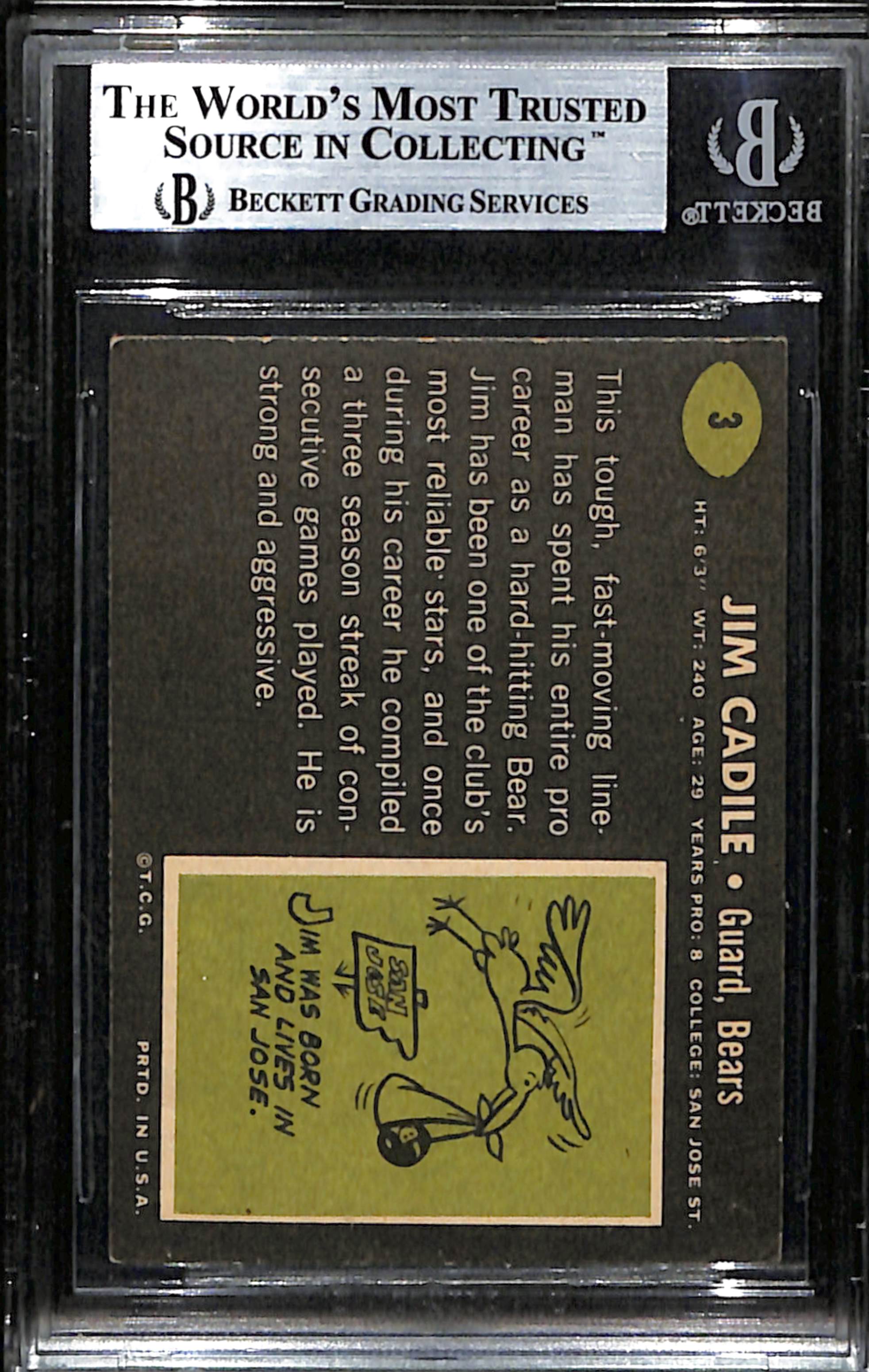 Jim Cadile Signed 1969 Topps Card #3 Chicago Bears BAS/Beckett 185991