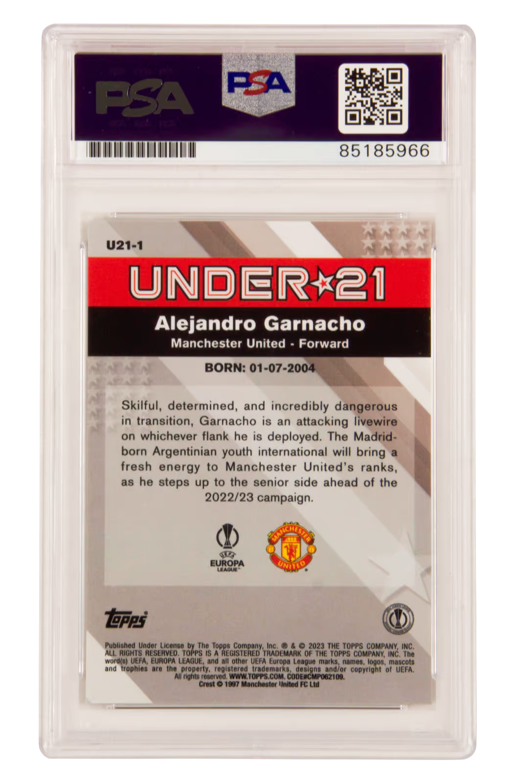 Alejandro Garnacho Signed 2022 Topps Merlin Chrome Rookie Card – PSA Authentic