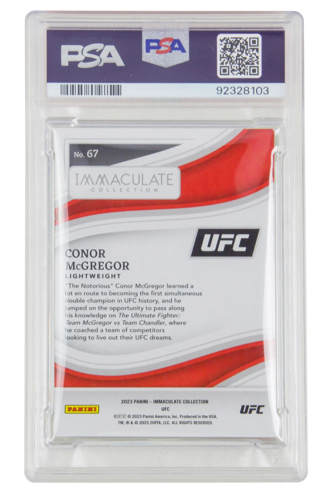 Conor McGregor Signed 2023 Panini Immaculate UFC /50 – PSA 9 Autograph 10